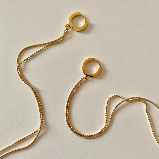 Drop Chain Honey Huggie Hoops