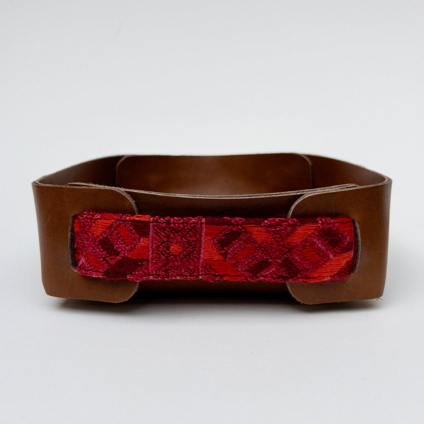 Leather Valet Tray with Huipil Accent