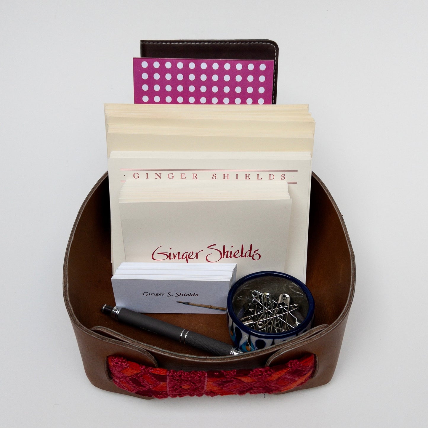 Leather Valet Tray with Huipil Accent