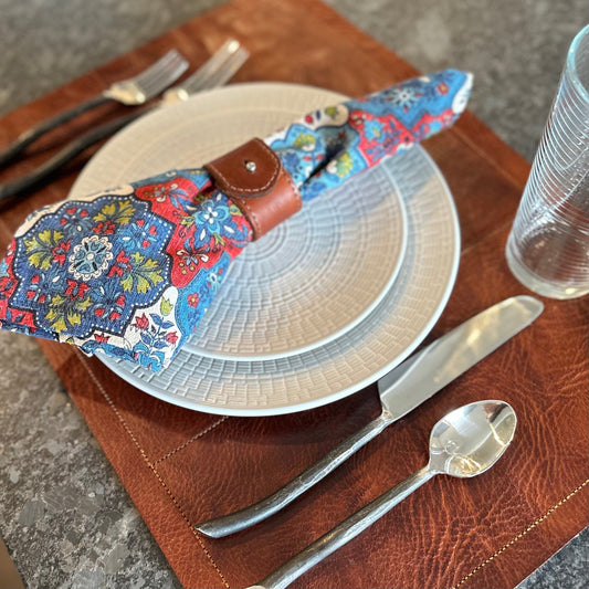 Single Leather Seamed Placemat (Cognac)