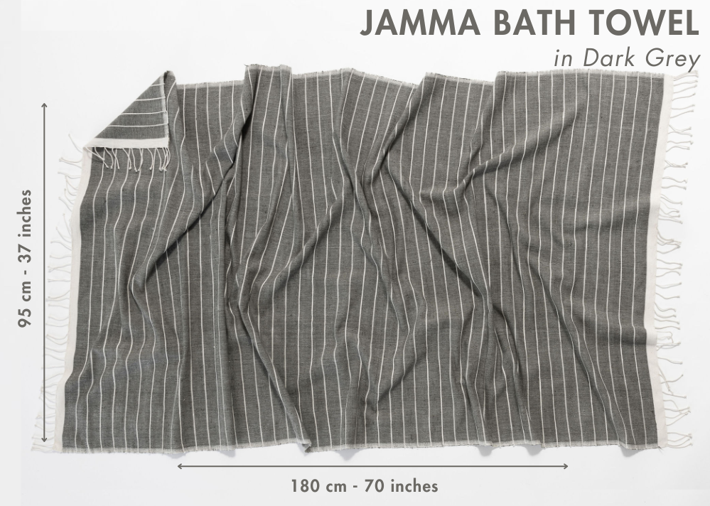 jamma bath towel in dark grey with dimensions