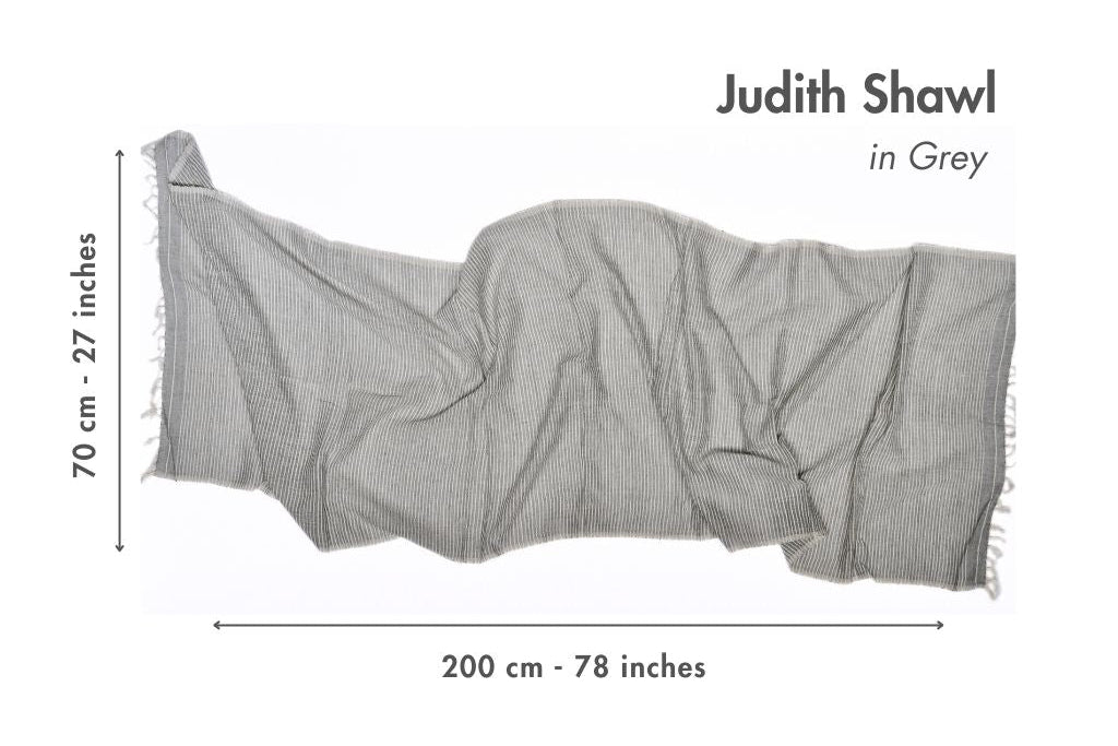 judith shwal in grey with dimensions