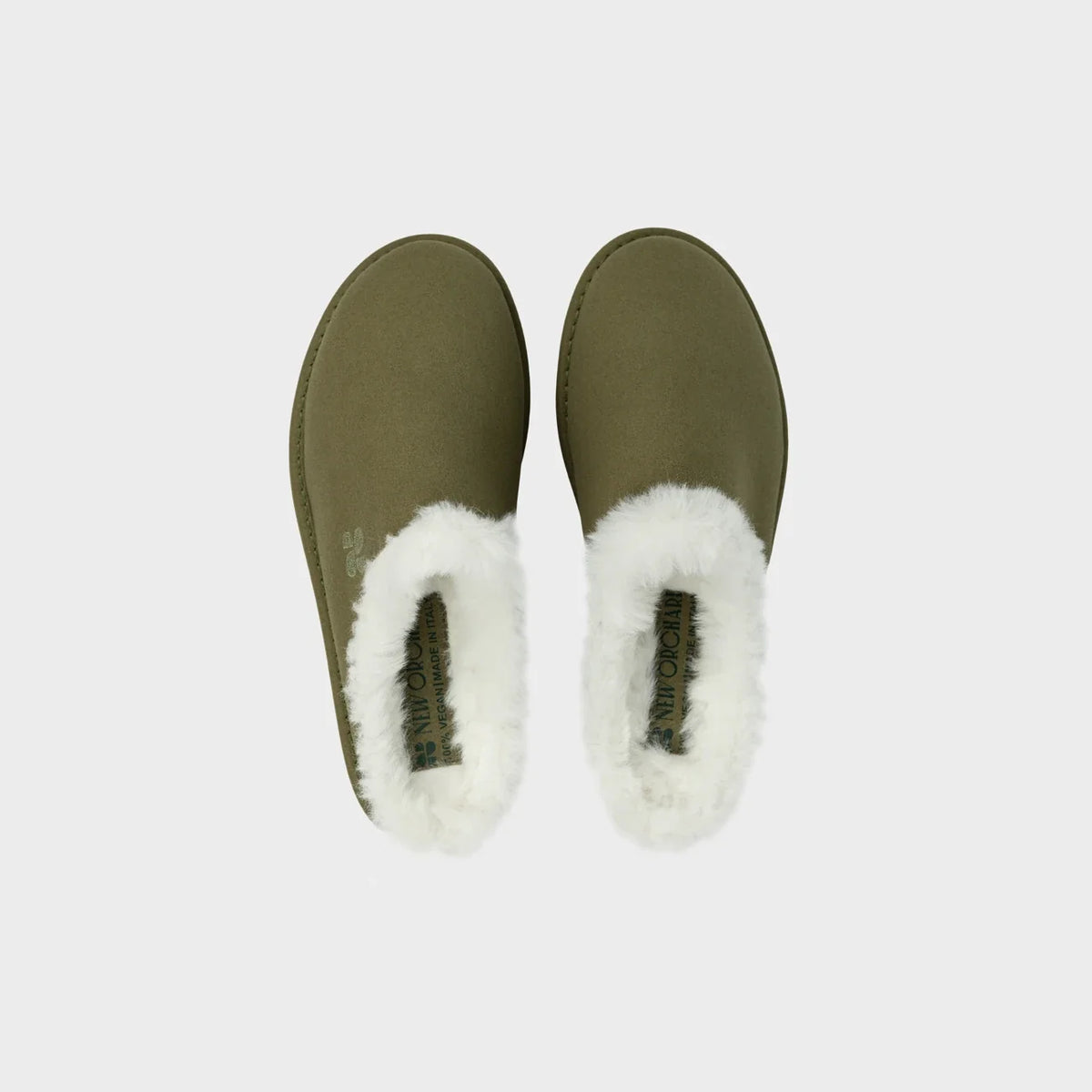 Khaki green eco friendly ugg style slippers vegan cruelty free