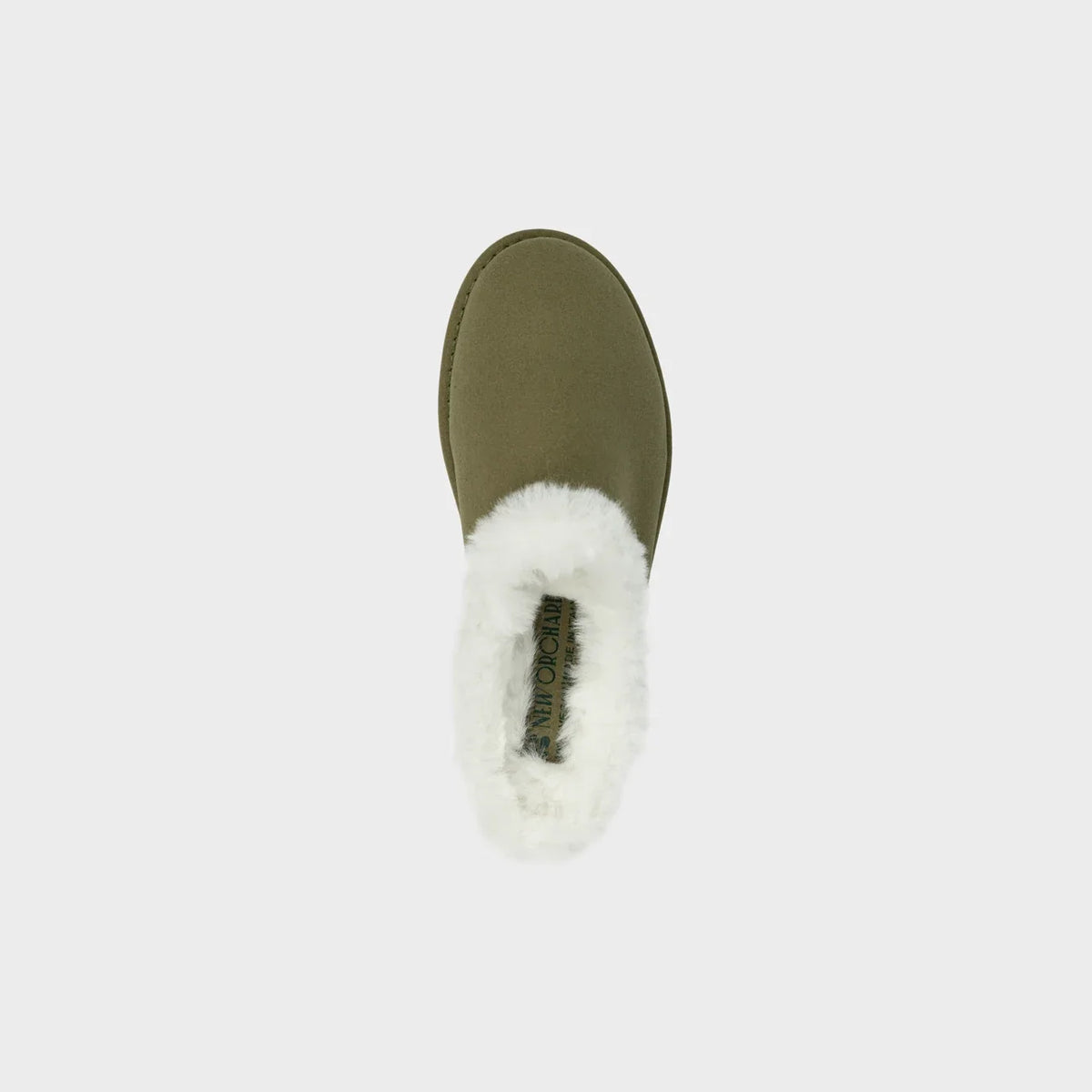 Khaki green faux wool lined slippers sustainable cozy shoes
