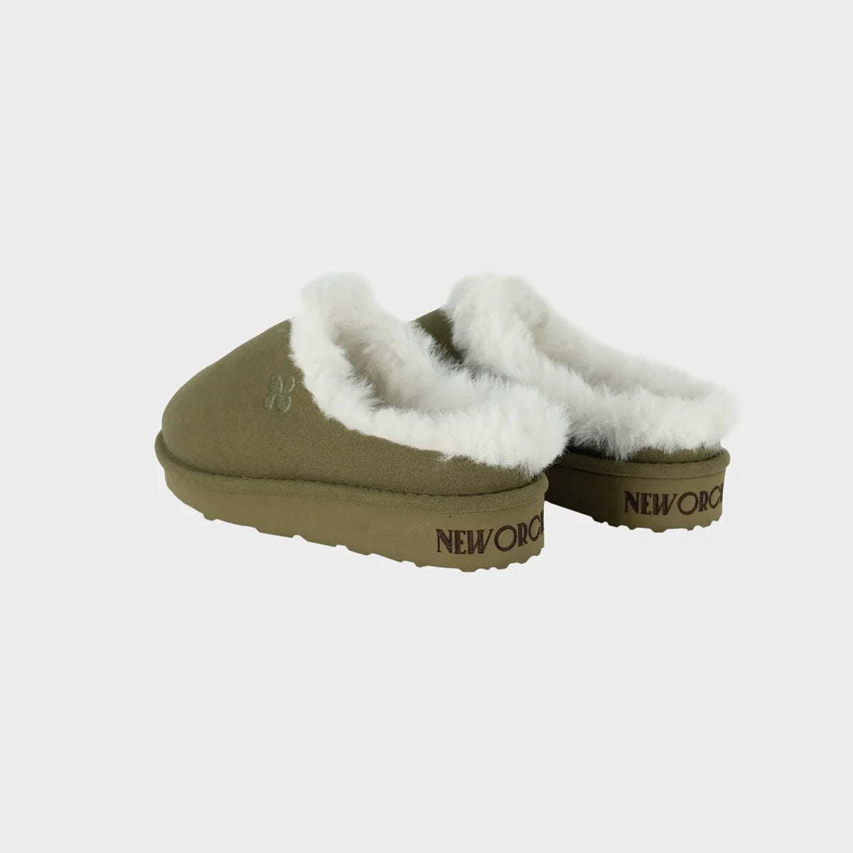 Khaki green recycled ugg-like slippers sustainable warm footwear
