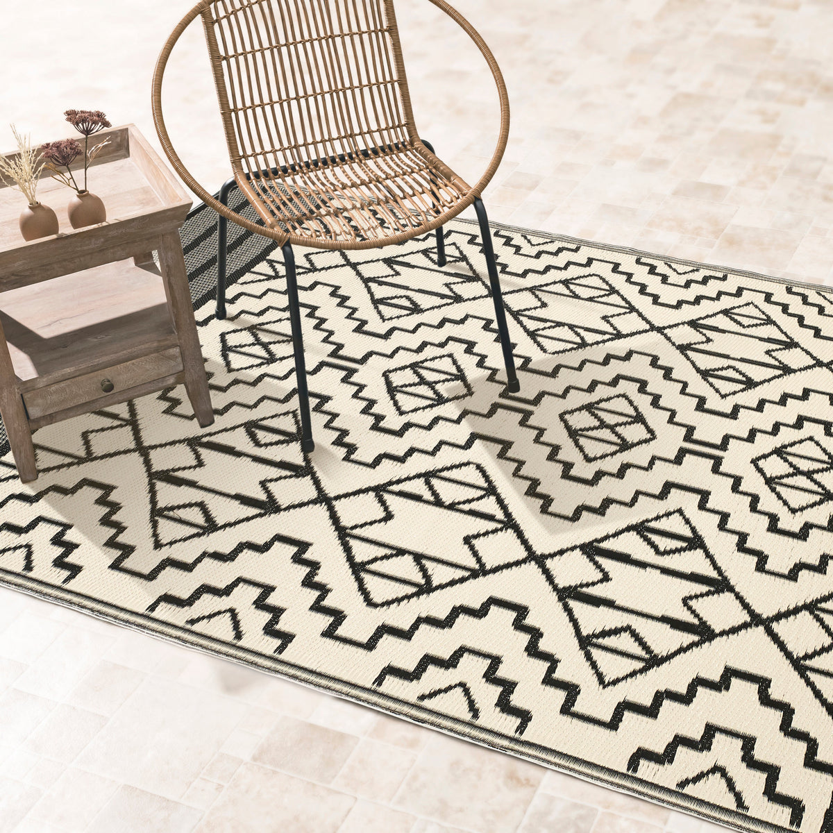 Kilimanjaro - Black Geometric Outdoor Rug for Patio FINAL SALE