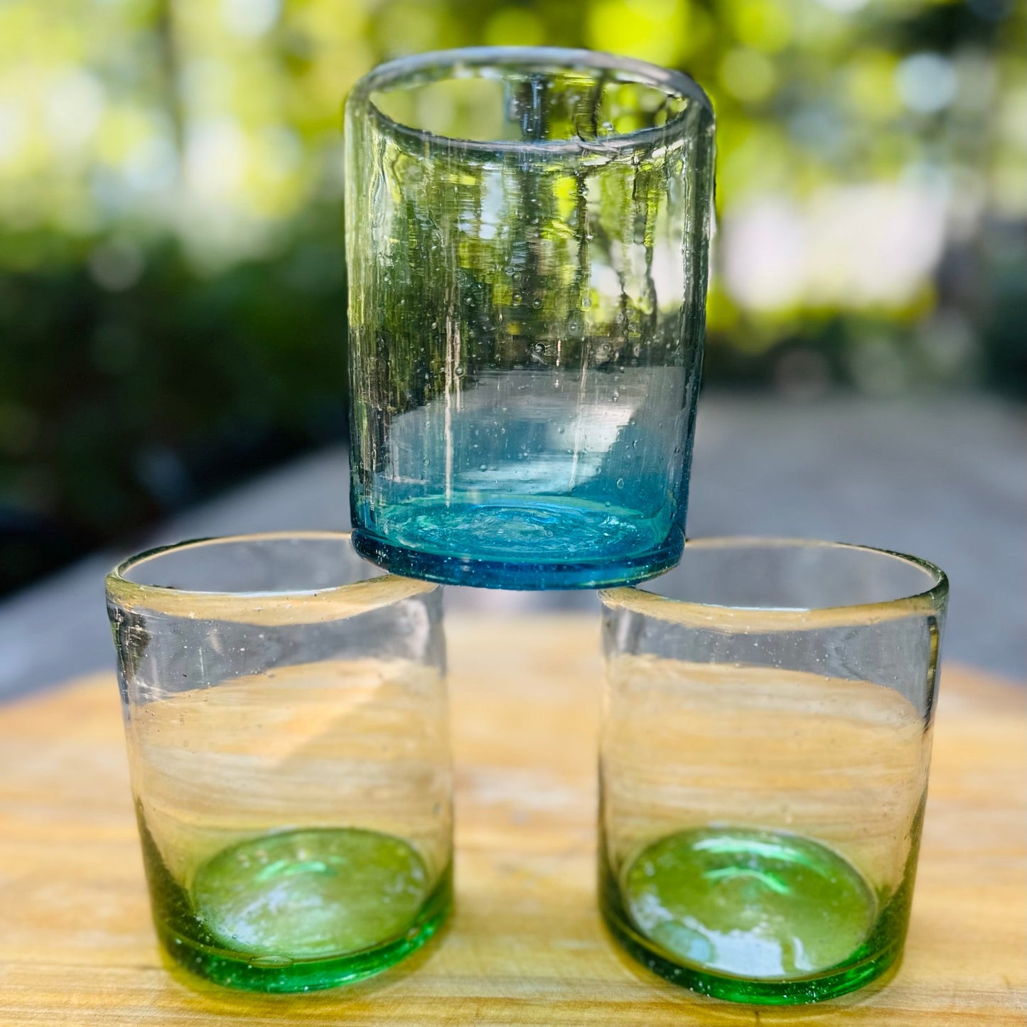 Handblown Teal Old Fashioned Glasses, Set of 2