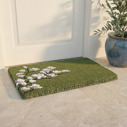 Magnolia Branch Green Coir Doormat
