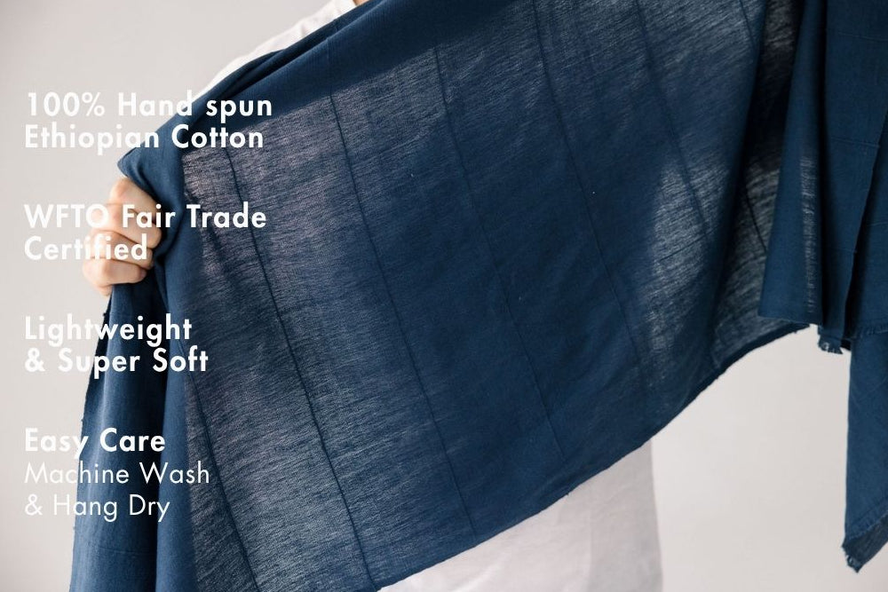 maraki shawl in navy with key features