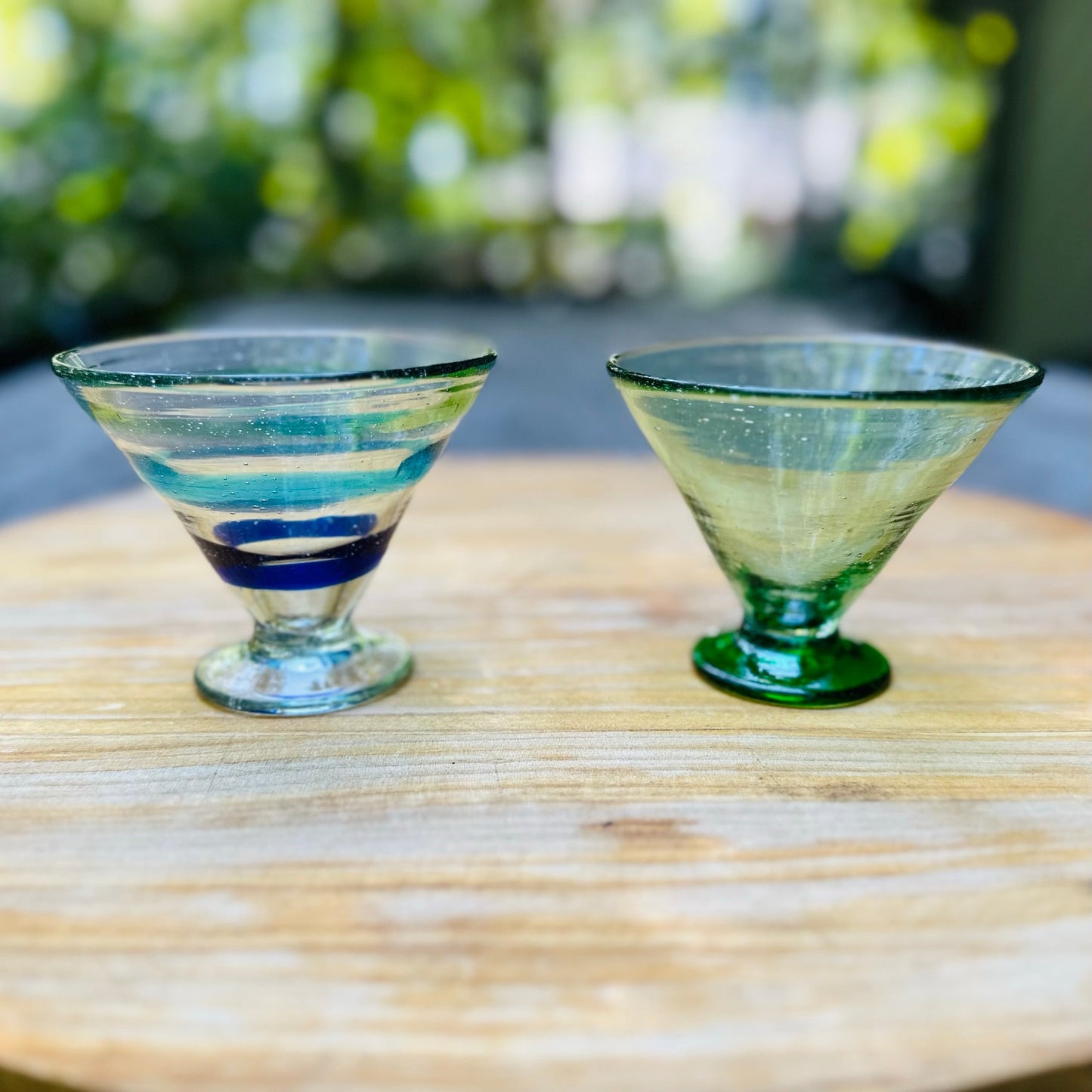 Handblown Green Martini/Margarita Glasses, Set of 2