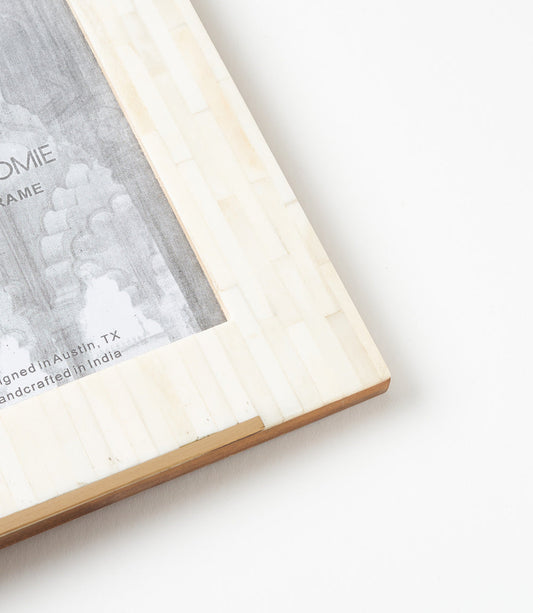 Mukhendu 5x7 Picture Frame - Carved Bone, Brass Accent