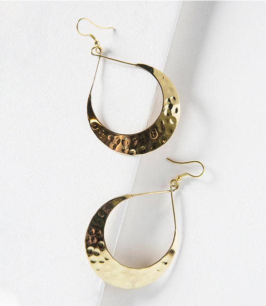 Lunar Crescent Hammered Hoop Earrings