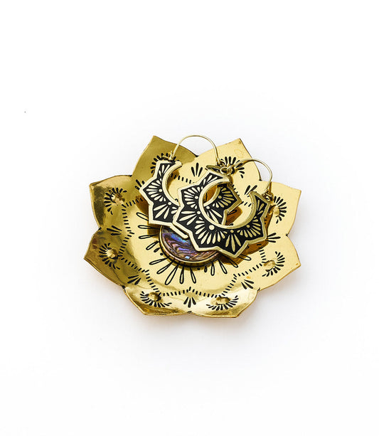 Kairavini Lotus Trinket Dish - Etched Brass, Abalone