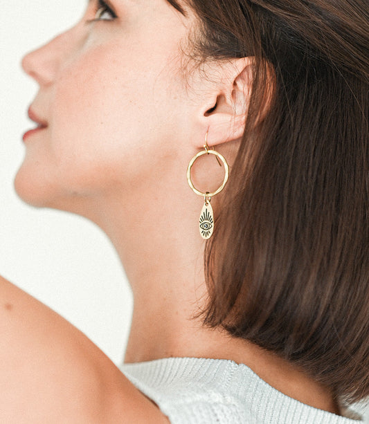 Ruchi Evil Eye Charm Hoop Earrings