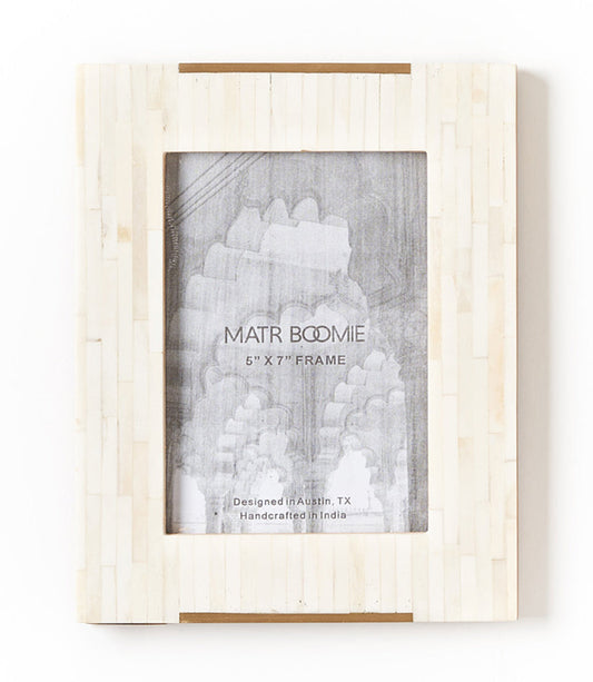 Mukhendu 5x7 Picture Frame - Carved Bone, Brass Accent