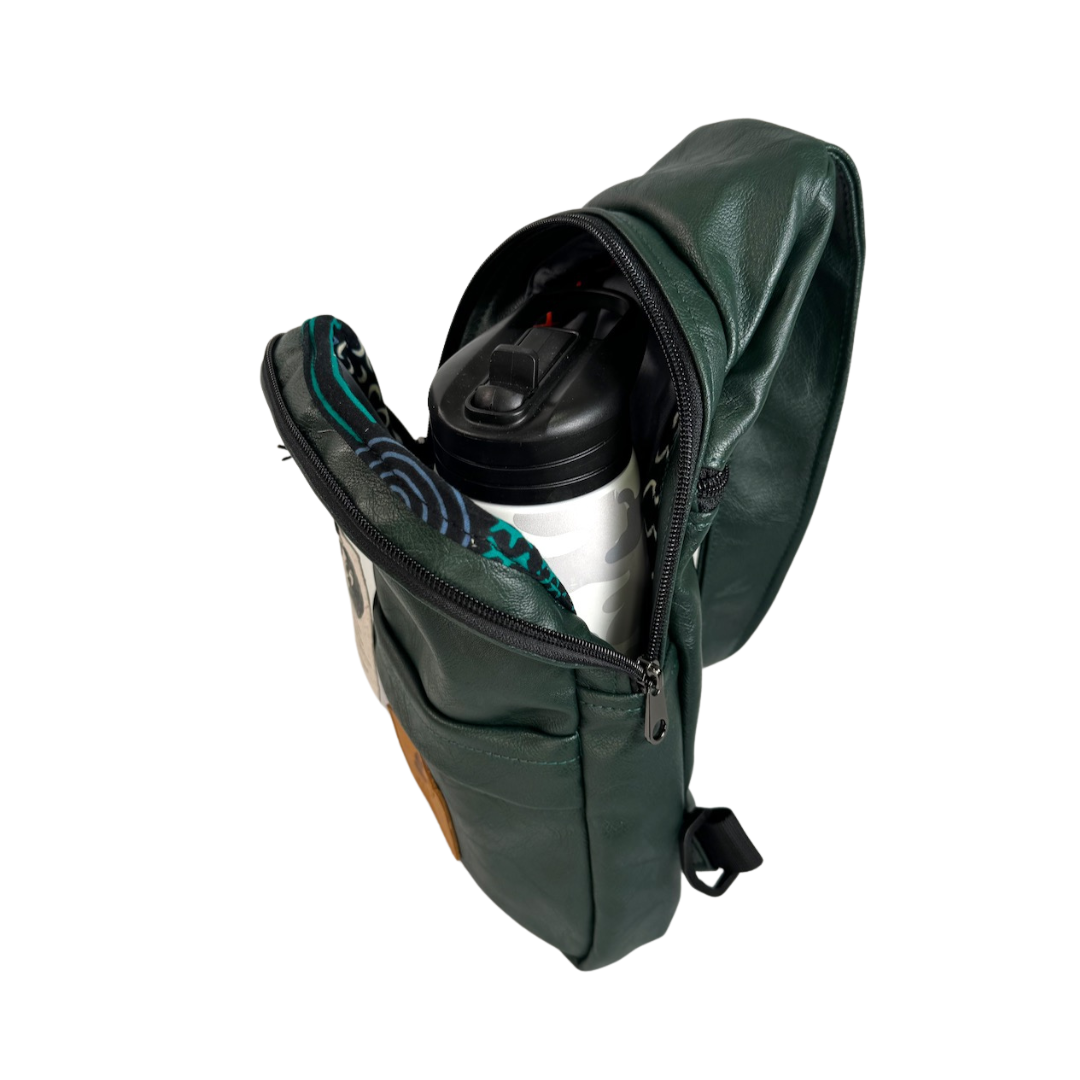 Umoja forest green vegan leather sling bag hiking #color_forest-green