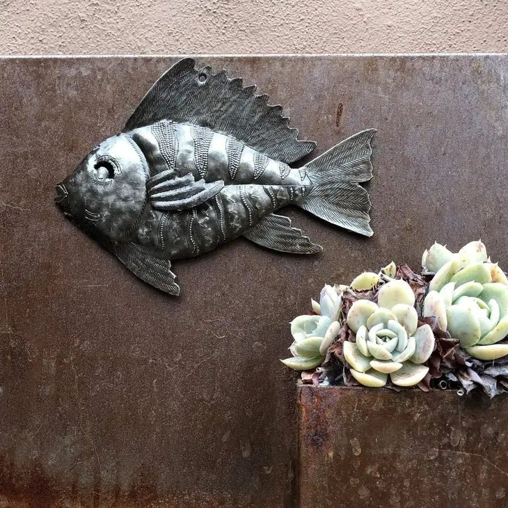 Nautical Fish, Haitian Wall Hanging Haitian Metal 9"x7" Sea Life Decorative Plaques