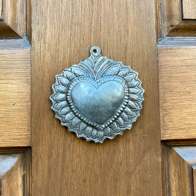 Sacred Heart, Recycled Metal, Religious Folk Art 3"