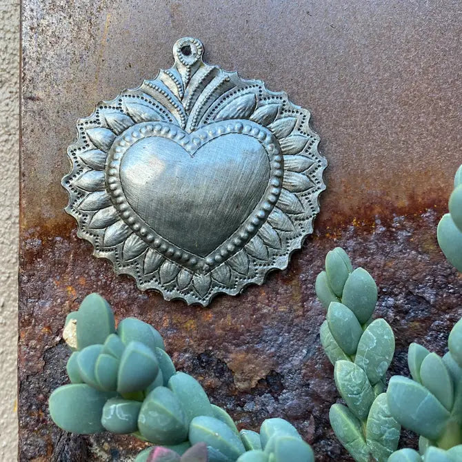 Sacred Heart, Recycled Metal, Religious Folk Art 3"