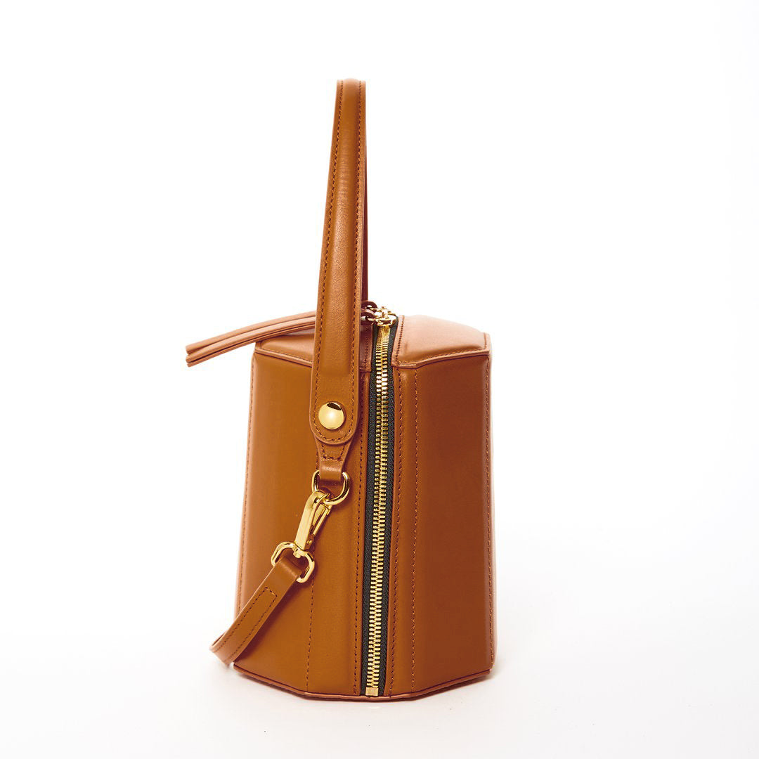 SUSU Brown Leather Bucket Bag Small Crossbody Purse Women's Handbag