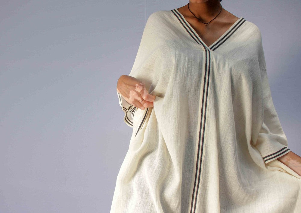 Petra kaftan tunic close-up on female model 