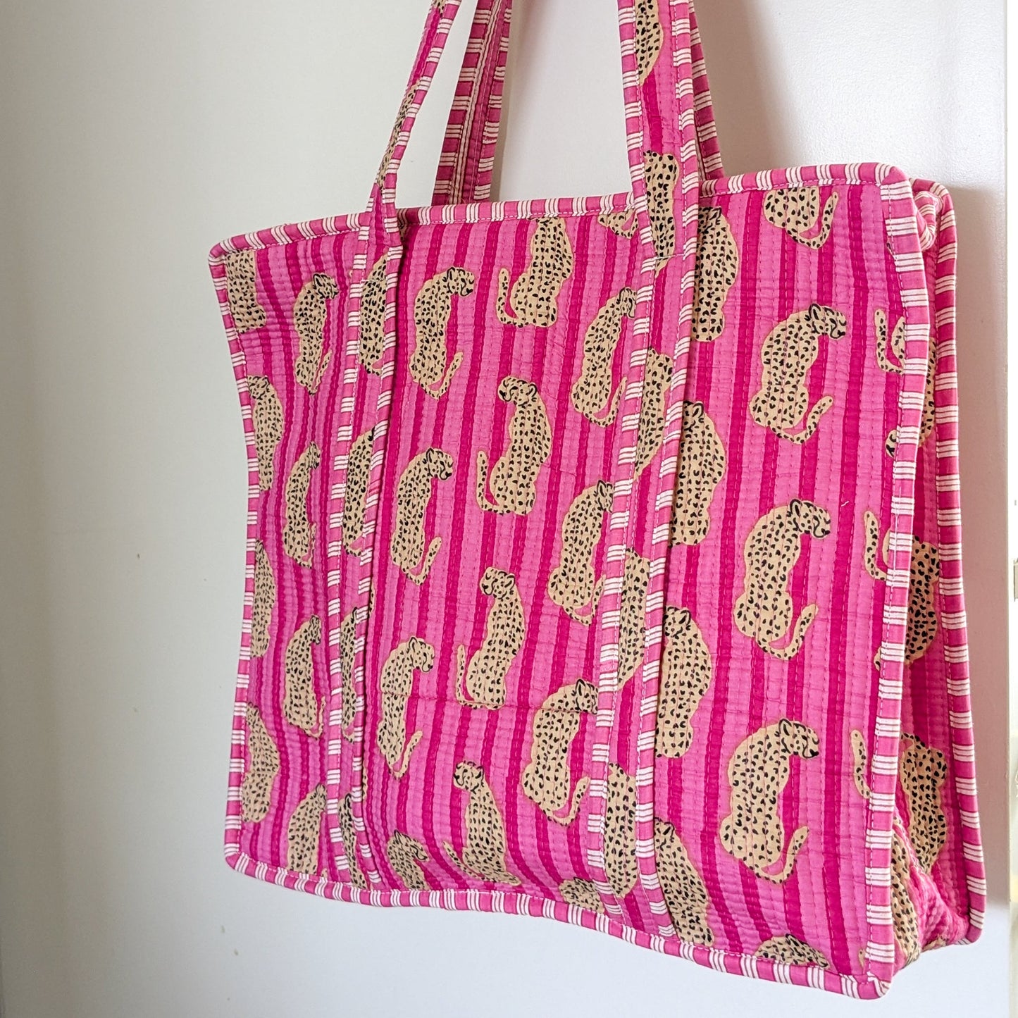 Quilted Market Tote Bags: Colourful Screen Printed Kantha Tote Bags, Ethically Handmade in India