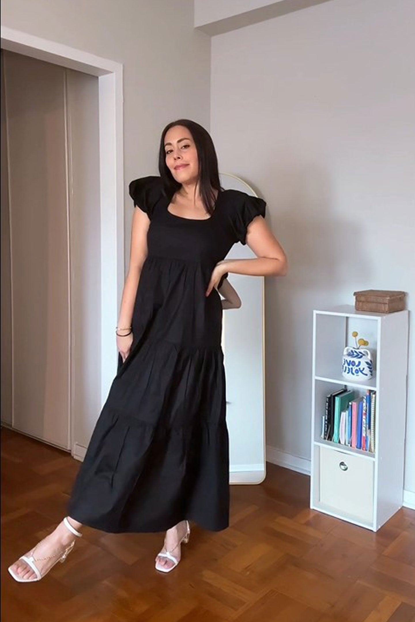 Puff Sleeved Tiered Maxi Dress in Black