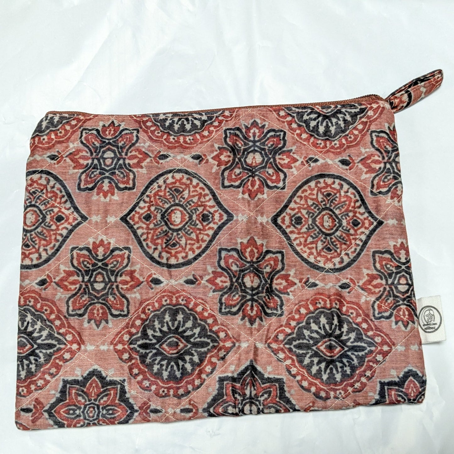 Quilted Sari Pouches: Burgundy Floral Pattern with Colourful Zipper