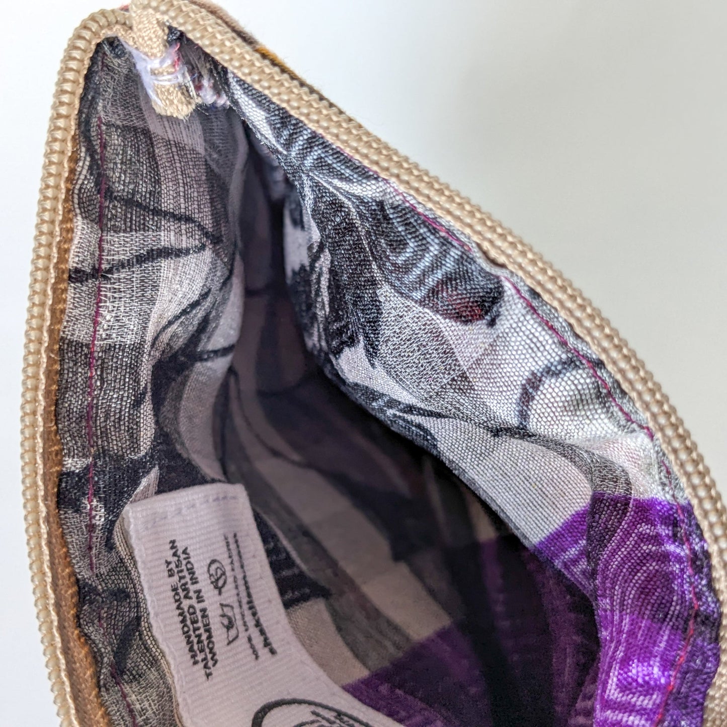 Indian Kalamkari Cotton Coin Purses with Upcycled Sari Lining