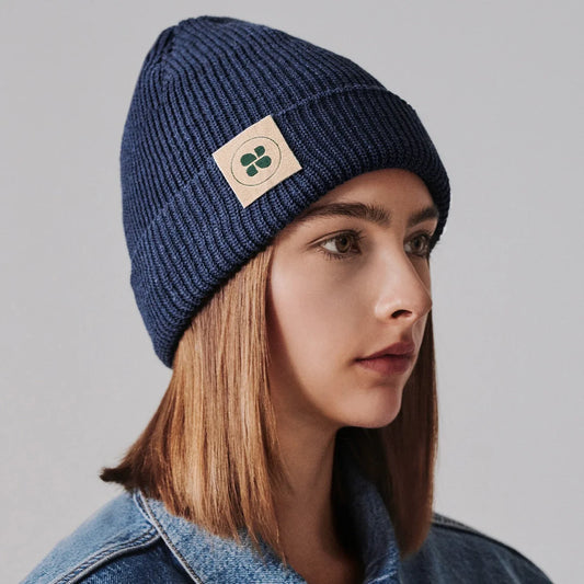Blue beanie crafted from recycled materials – eco-friendly