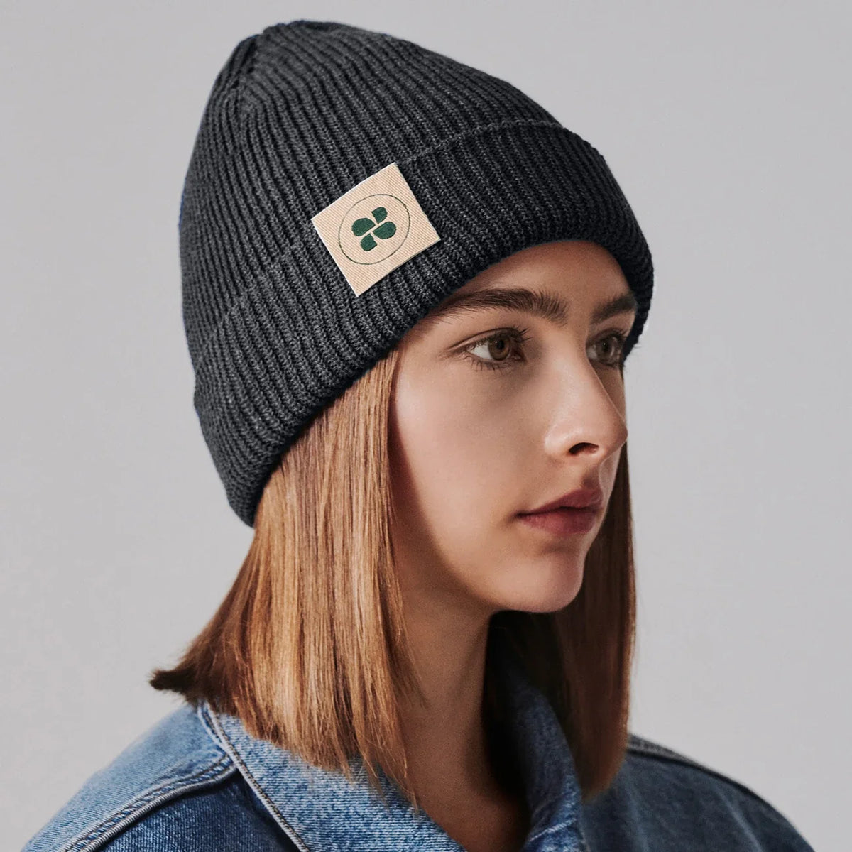 Grey beanie crafted from recycled materials – sustainable vegan headwear
