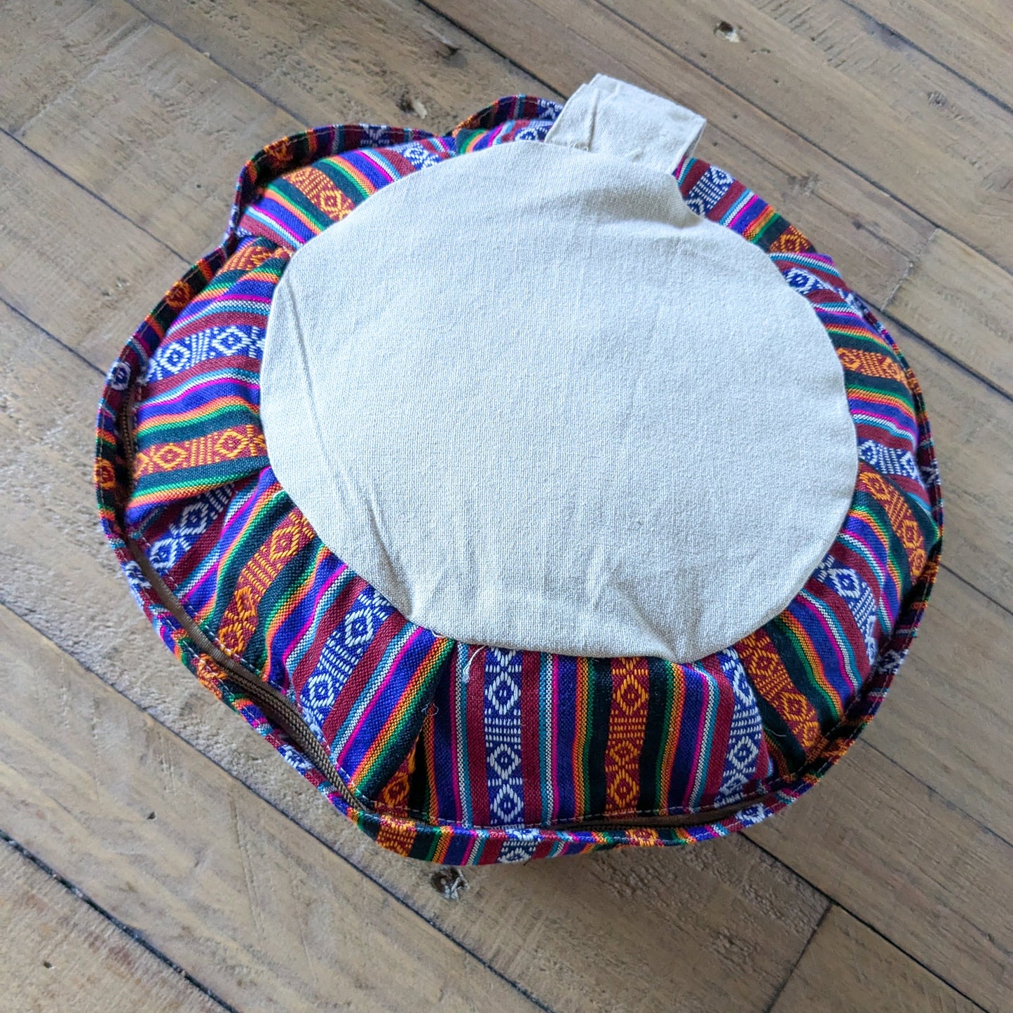 Round meditation cushion cover with strap, yoga bolster pillowcase handmade in Nepal