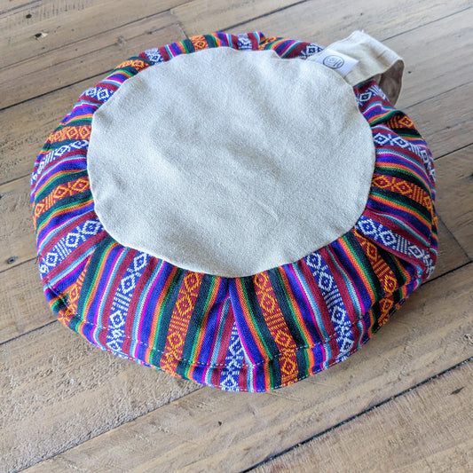 Round meditation cushion cover with strap, yoga bolster pillowcase handmade in Nepal