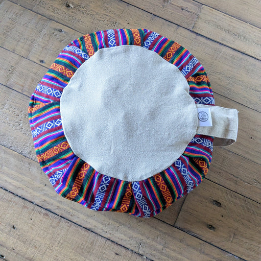 Round meditation cushion cover with strap, yoga bolster pillowcase handmade in Nepal