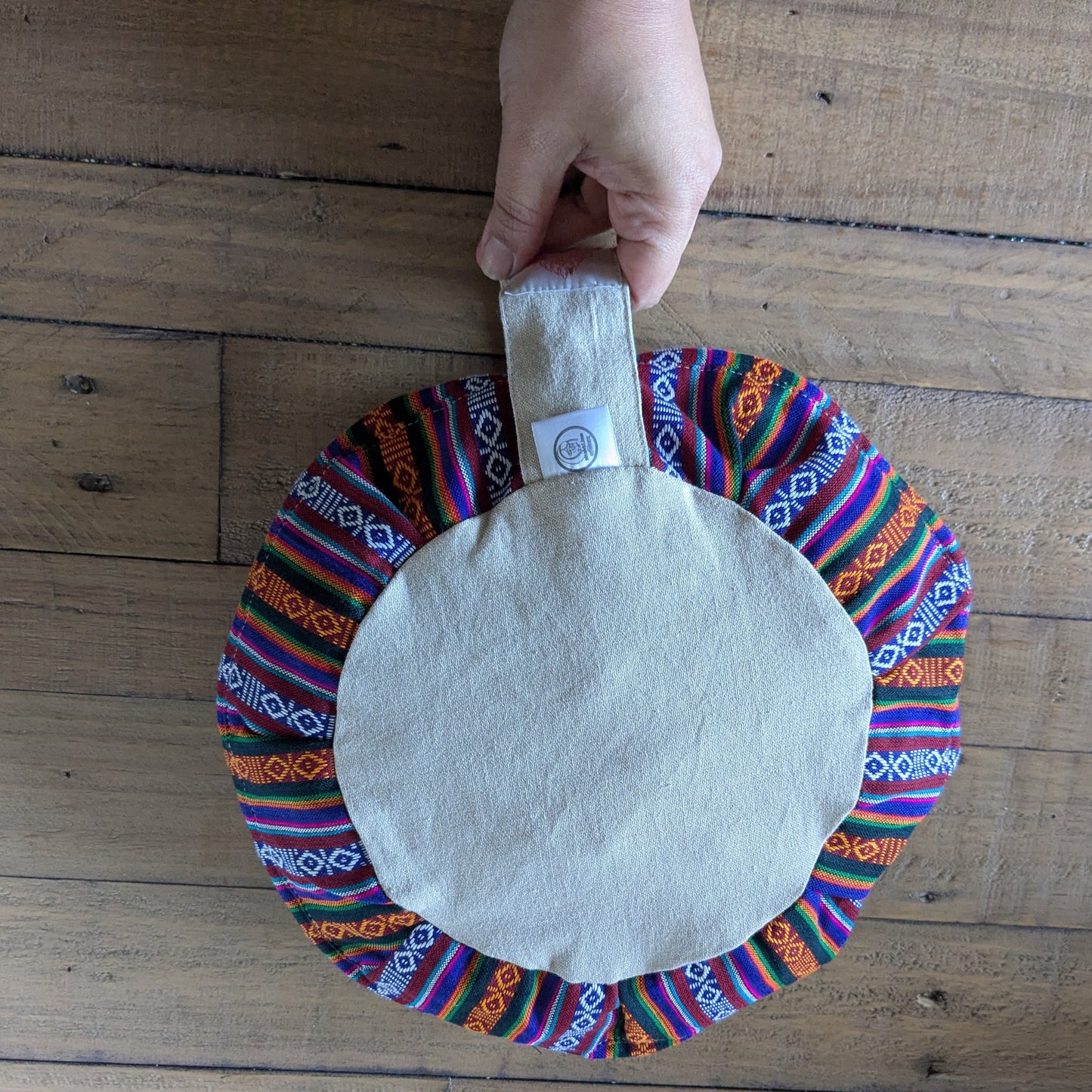 Round meditation cushion cover with strap, yoga bolster pillowcase handmade in Nepal