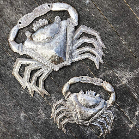 Set of 2 Crabs, Nautical Home Decor, Sea life, Haitian Metal