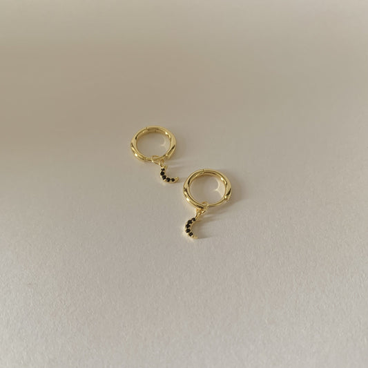 Selene Moon Drop Earrings- Black Zirconia