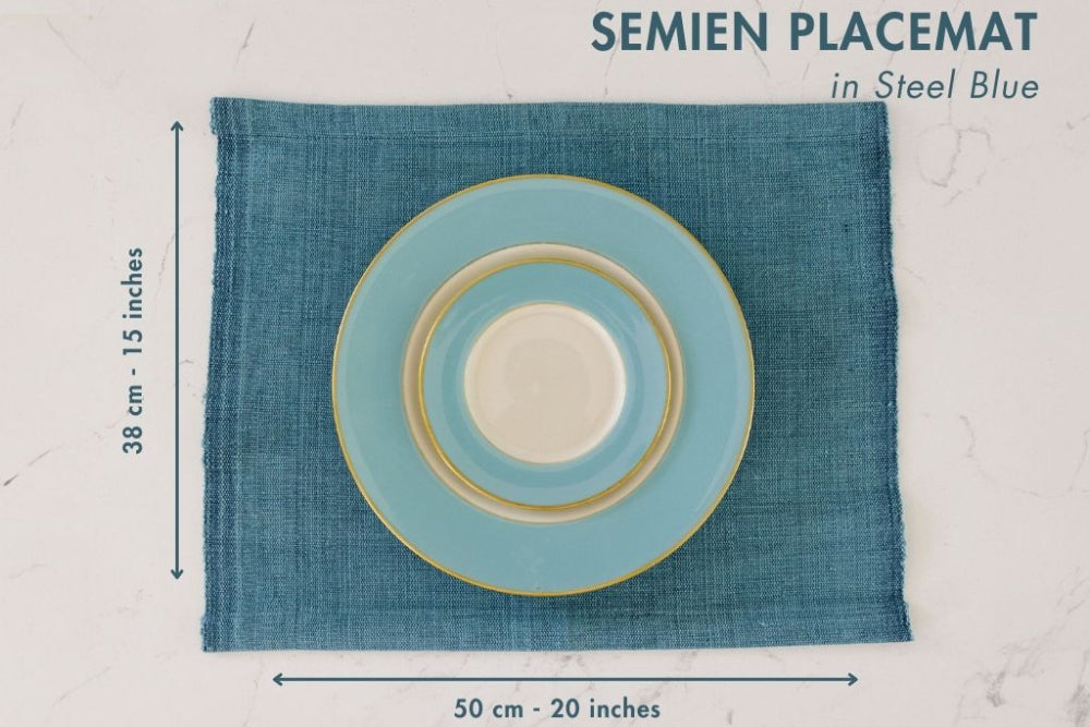 semien placemat in steel blue with dimensions
