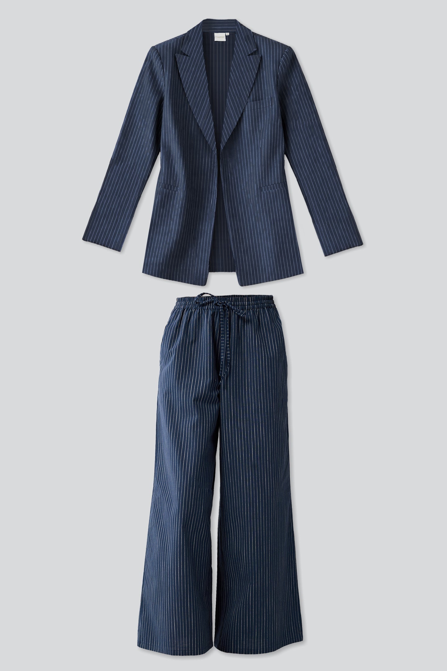 Weekday Blazer and Wide-leg Drawstring Pants Set in Blue Stripes