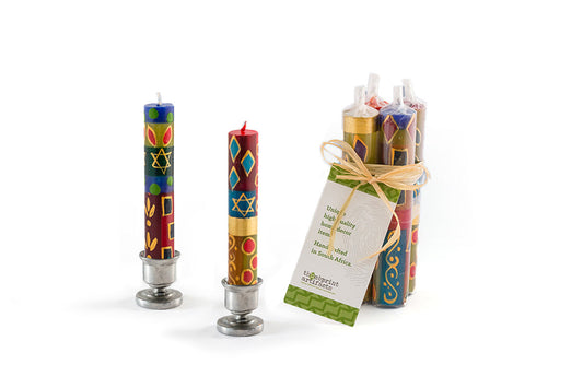 Shabbat Judaica Painted Candles