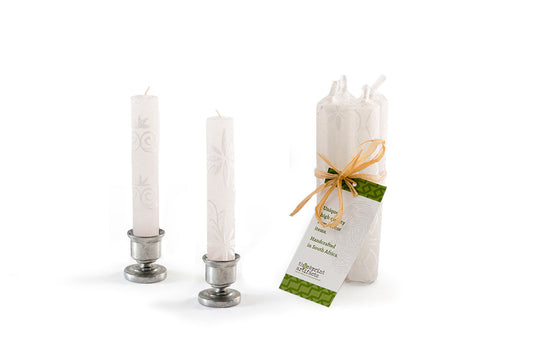 Shabbat White on White Painted Candles