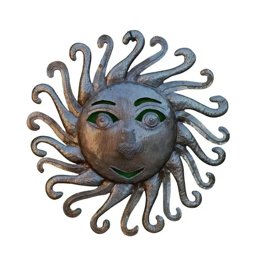 Metal Sun Garden Art, Sun Face, Haiti Fair Trade, 10"