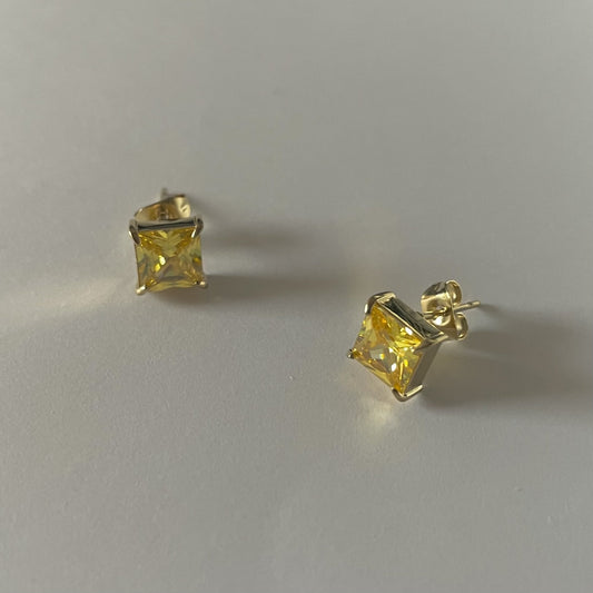 Square Stone Studs - Yellow Zircon
