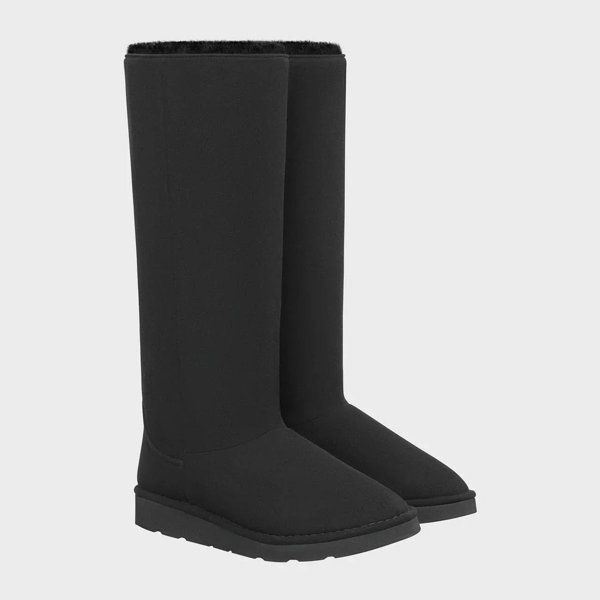 Sustainable black knee-high vegan boots with crystal details