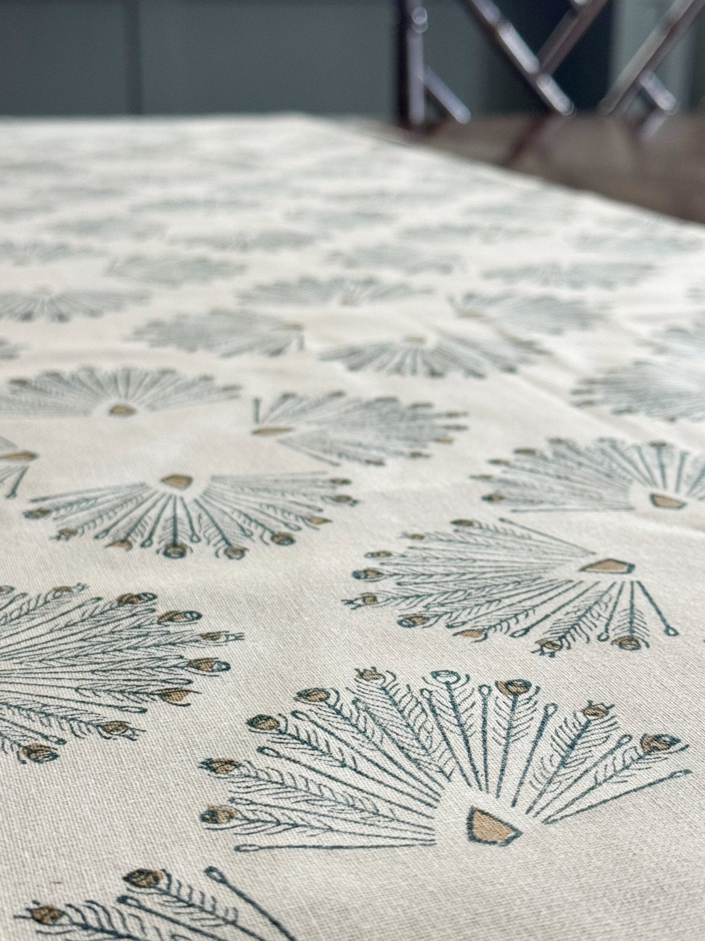 Table Runner (Ivory) - Peacock Paradise- Midnight