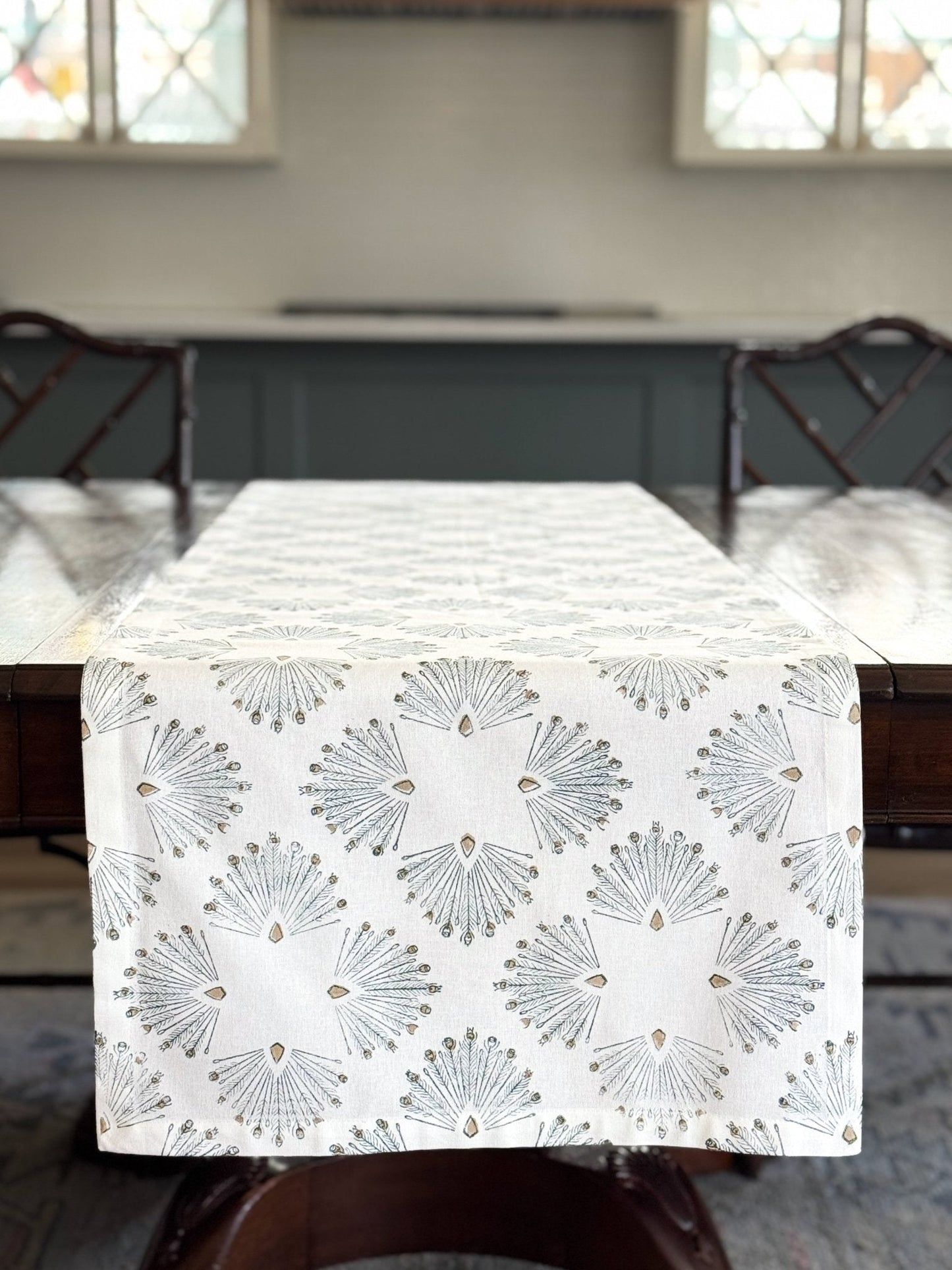 Table Runner (Ivory) - Peacock Paradise- Midnight