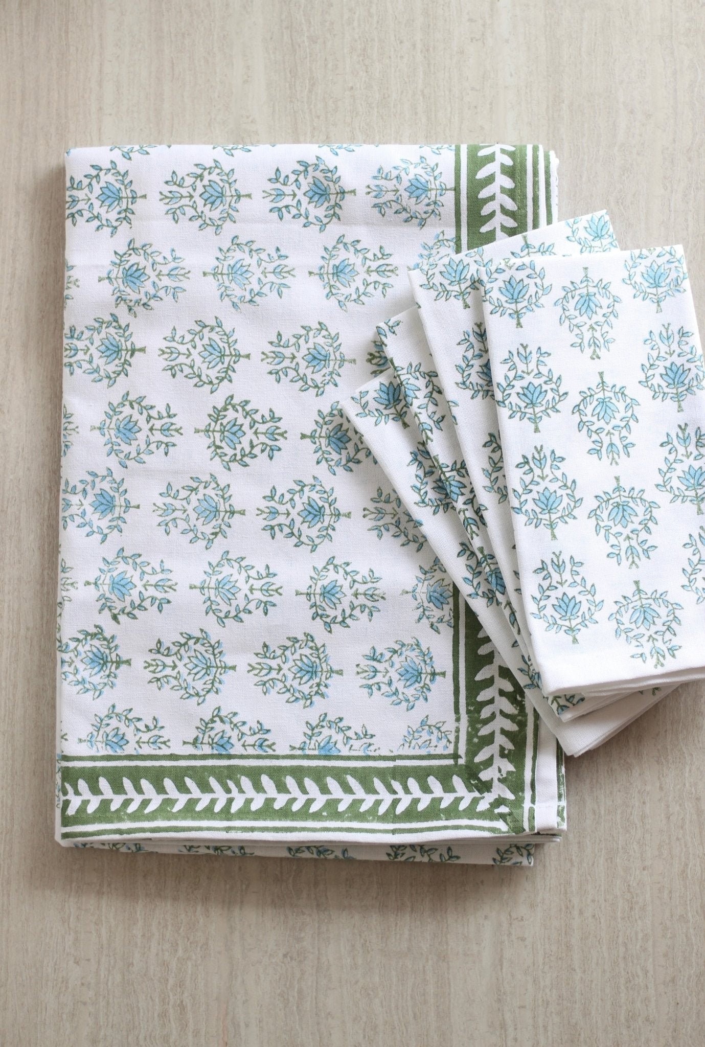 Table Throw - Lotus, Sage & Uniform Blue with Sage Boarder