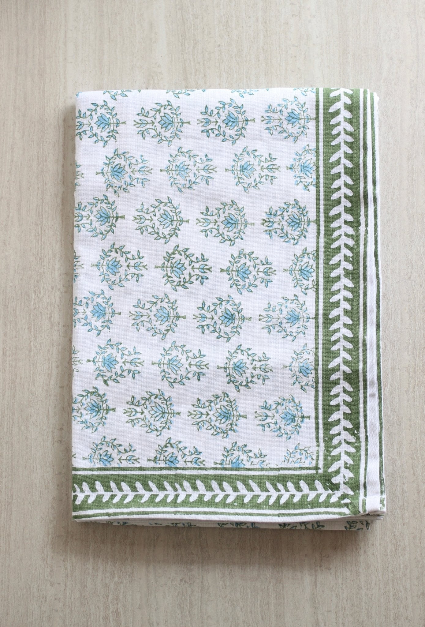 Table Throw - Lotus, Sage & Uniform Blue with Sage Boarder