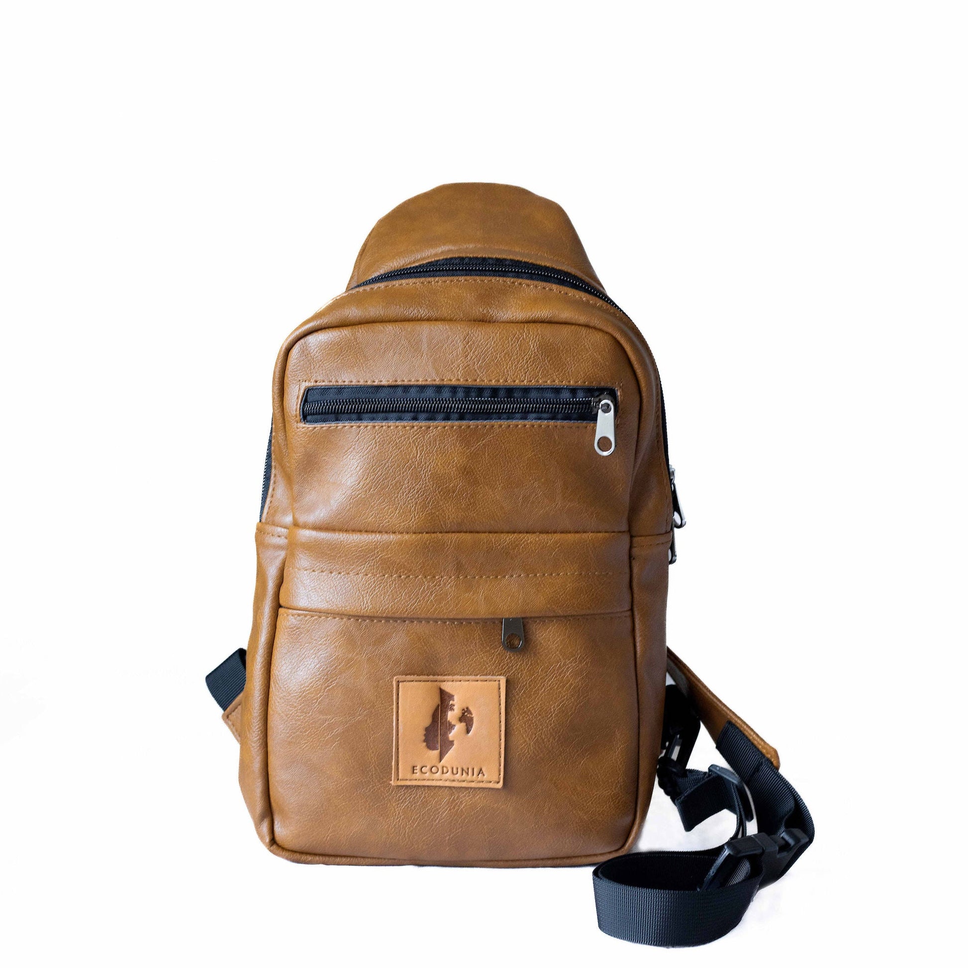 Umoja dark tan vegan leather large crossbody sling bag — Ecodunia #color_dark-tan