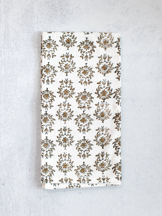 Tea Towel (Ivory) - Lotus, Black & Chai